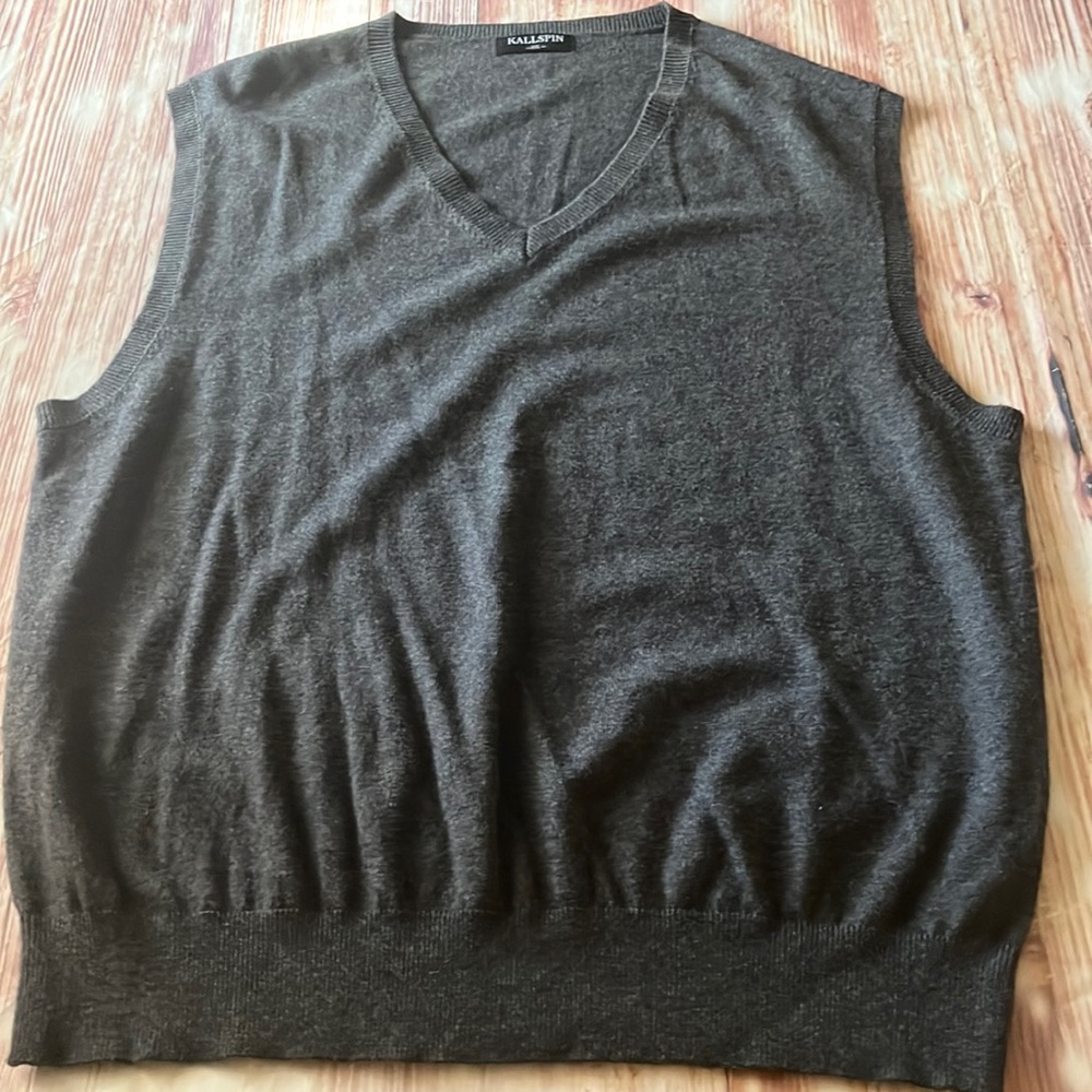 Kallspin Partial Wool Charcoal Grey Sweater Vest XXL